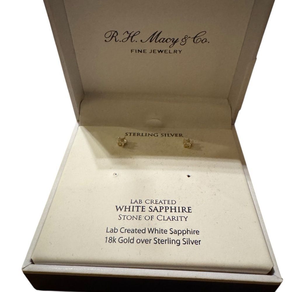 R.H Macy & Co Lab Created Sapphire in 18k over Sterling Silver Earrings